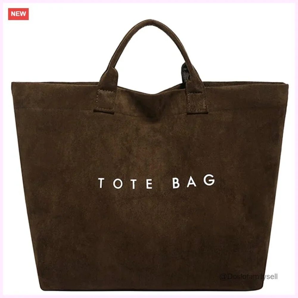 Large Suede Tote Bag for Work Travel Hobo Handbag Letter Print